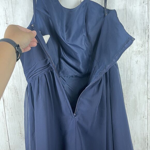 Alfred Angelo Dress Women 12 Navy Blue Bridesmaid One-shoulder chiffon mini Glam - Picture 6 of 11